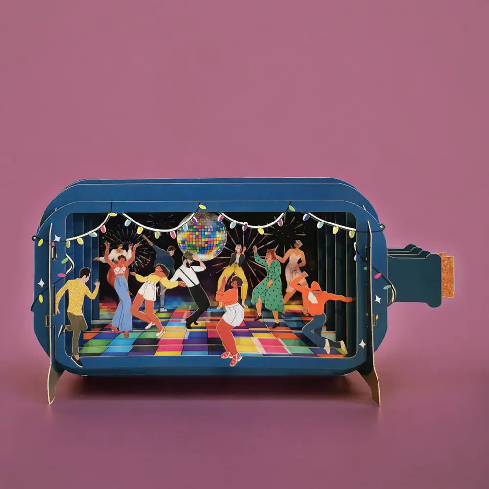 Pop-upkaart met boodschap in een fles - disco