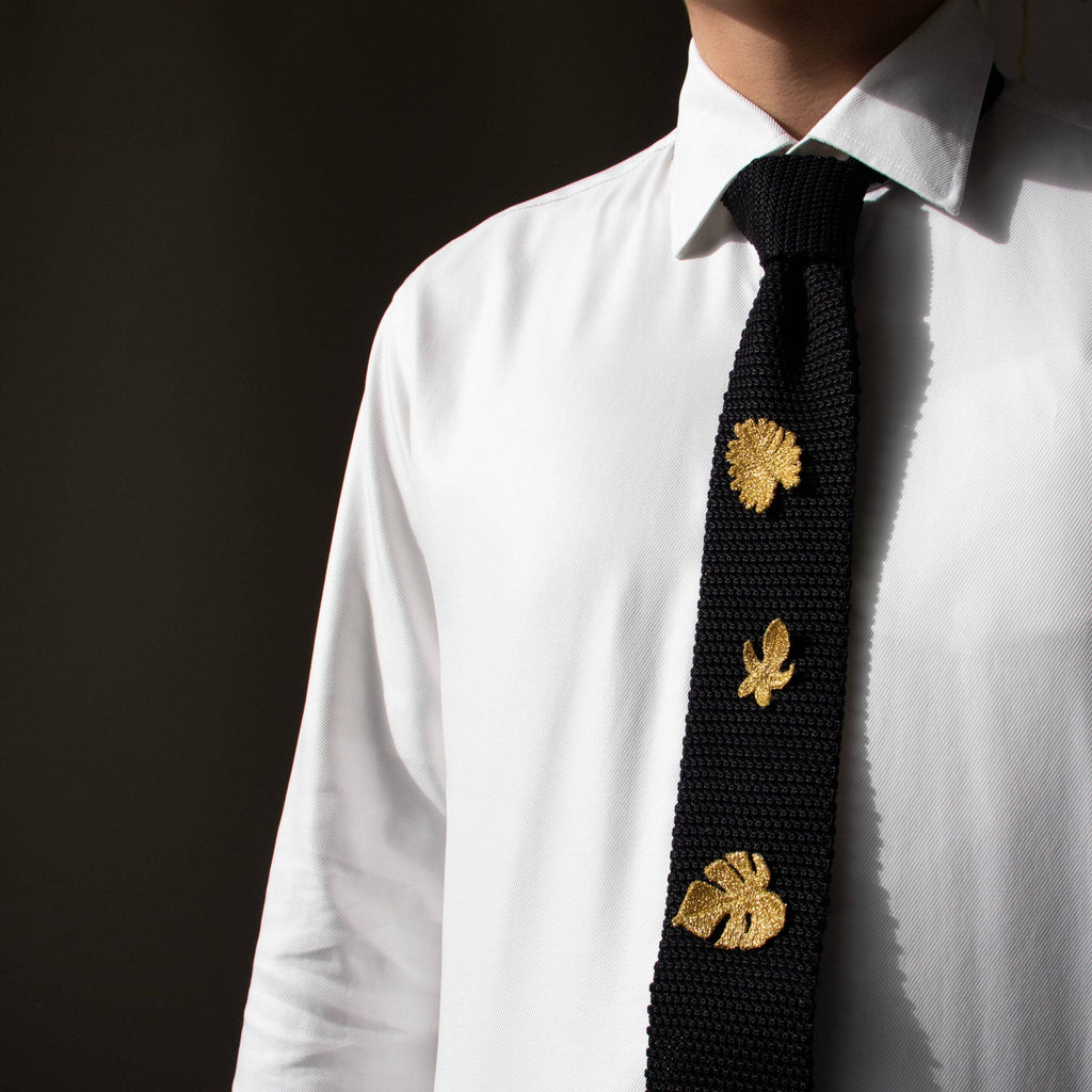 Gouden Geborduurde Broches - 3 tropische bladeren