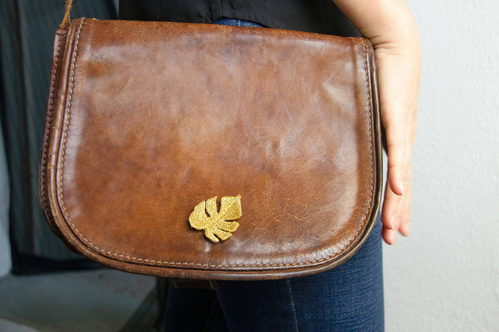 Gouden Geborduurde Broches - 3 tropische bladeren