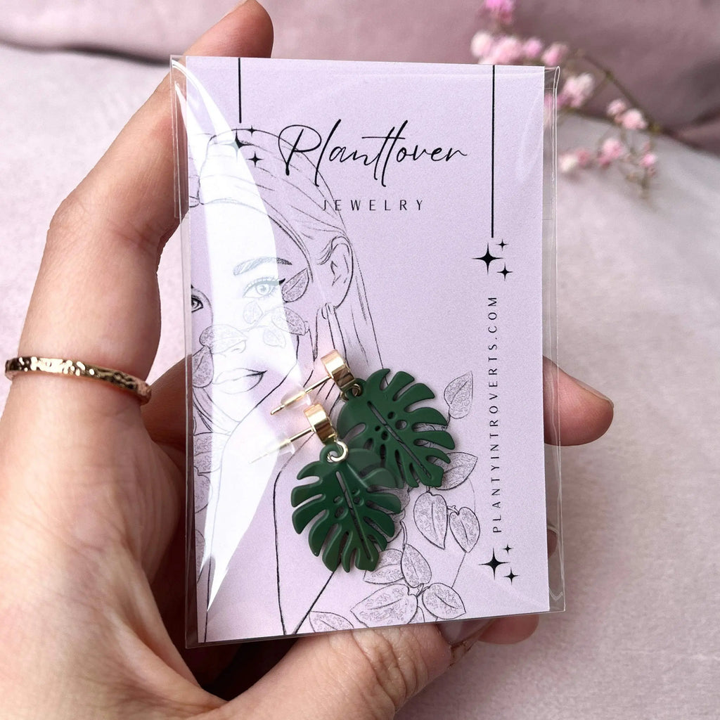 Stud Oorbellen groen monstera blad