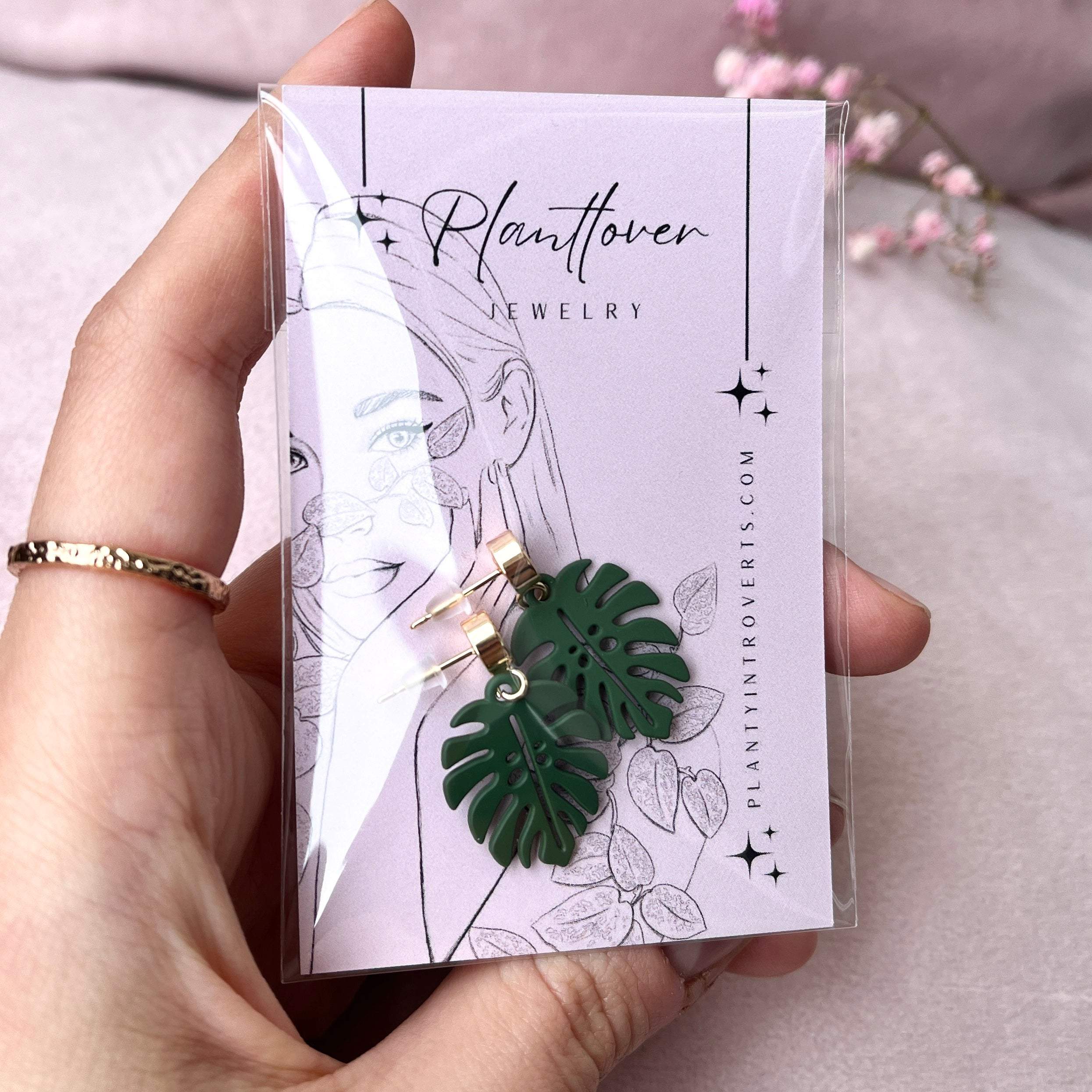 Stud Oorbellen groen monstera blad