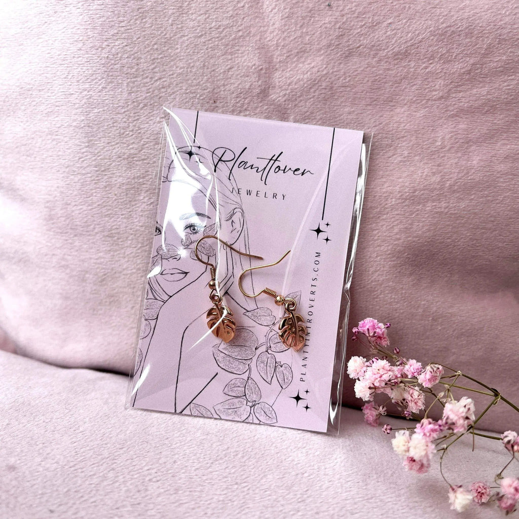 Monstera oorbellen (roségoud)